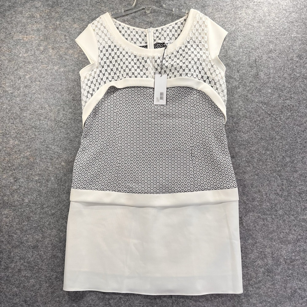 Axara Paris Dress Women's Size 12 (44) Brocade Cream‎ Black Cap Sleeve Lined